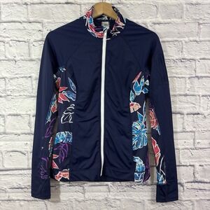 Tommy Bahama Women's M Rash Guard Island Active Graphic Tropical Full Zip Pocket